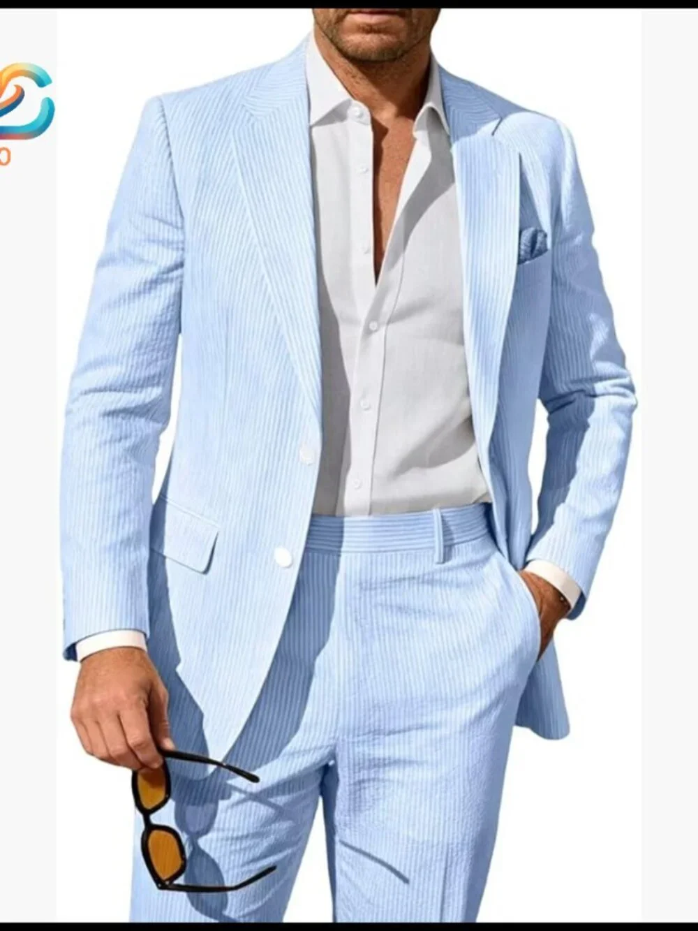 Men's Seersucker Suit 2-Piece Summer Wedding Prom Casual Fit